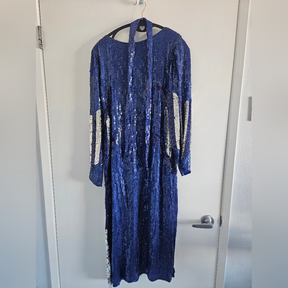 Silk blue sequined Indian dress and scarf/belt